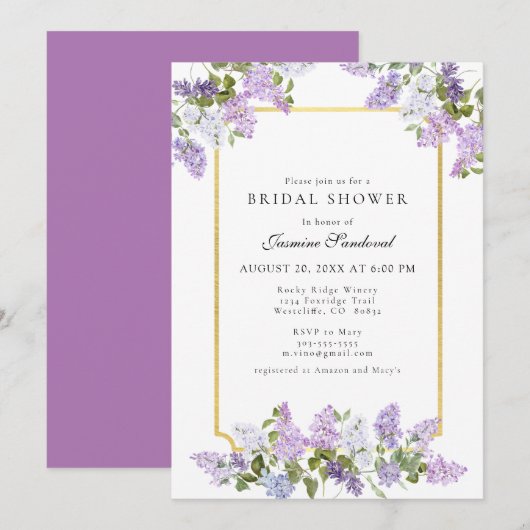 Prachtige Lila Floral Bridal Shower Kaart (Voorkant / Achterkant)