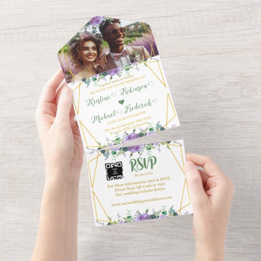 Prachtige Lila wijngaard Alles in een bruiloft uit All In One Uitnodiging (Afscheurbaar)