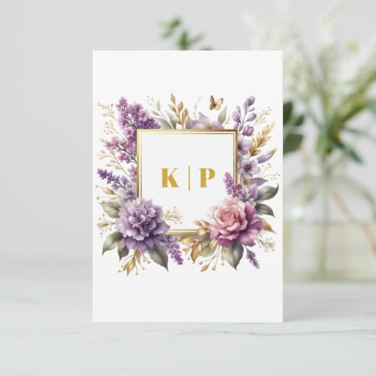 Prachtige Lila wijngaard bruiloft details QR-code RSVP Kaartje (Staand voorkant)