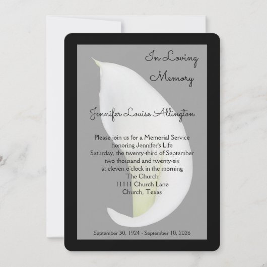 Prachtige Lily Memorial Service aankondiging (Voorkant)