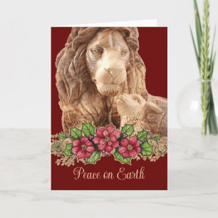 Prachtige Lion Lamb Pointsettia Kerst Kaart