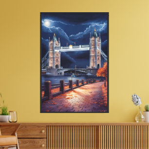 Prachtige Londense nachtscène met verlichte toren Canvas Afdruk