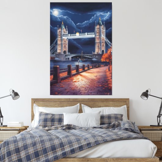 Prachtige Londense nachtscène met verlichte toren Canvas Afdruk (Insitu (Slaapkamer))