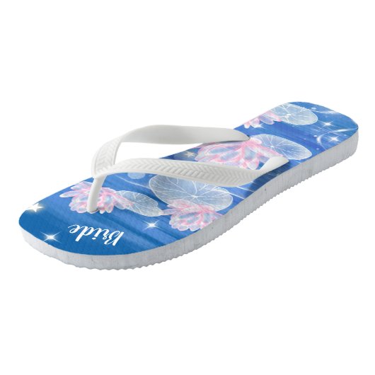 Prachtige Lotus Waterlily Blue White Wedding Bride Teenslippers (Schuin)