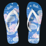Prachtige Lotus Waterlily Blue White Wedding Bride Teenslippers<br><div class="desc">Met elegante lotusbloemen met sterren op de blauwe achtergrond, zijn deze prachtige teenslippers een iets blauw idee voor je bruiloft. Ze zullen zeker een stijlvolle dosis glam toevoegen aan je trouwdag, een vrijgezellenfeest of een andere viering. ♥ pas het met uw formulering aan door de gebieden van de sjabloon te...</div>