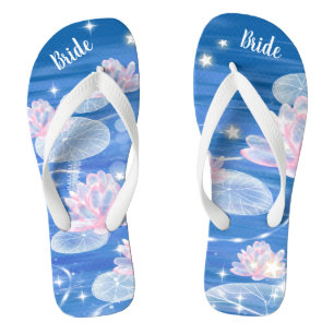 Prachtige Lotus Waterlily Blue White Wedding Bride Teenslippers