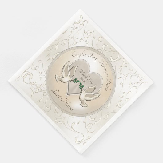 Prachtige Love Doves gepersonaliseerde bruiloft se Servetten (Hoek)