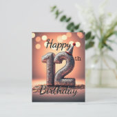 Prachtige Lovertjes 12e Verjaardag met Feesthoed Briefkaart (Staand voorkant)