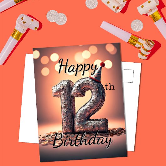 Prachtige Lovertjes 12e Verjaardag met Feesthoed Briefkaart