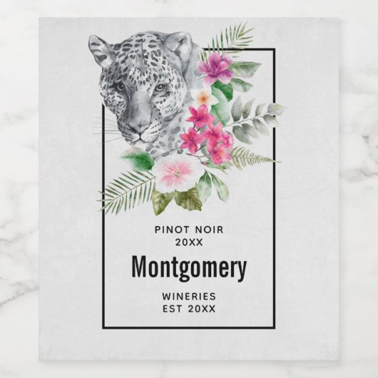 Prachtige luipaard in de Waterverf Wijnbereiding Wijn Etiket (Enkel label)
