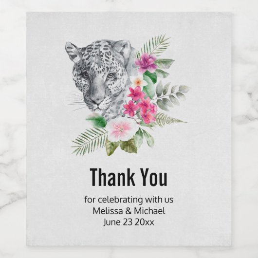 Prachtige luipaard in Waterverf Dank u wel Wijn Etiket (Enkel label)