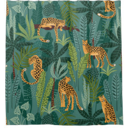 Prachtige luipaarden en tropische bladeren douchegordijn