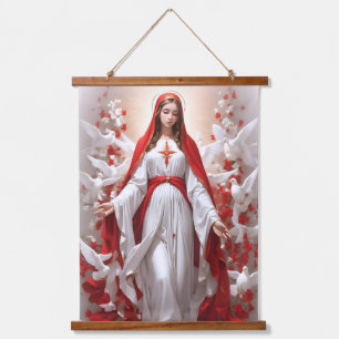 Prachtige Maagd Maria Christelijk Katholiek Hangend Wandkleed