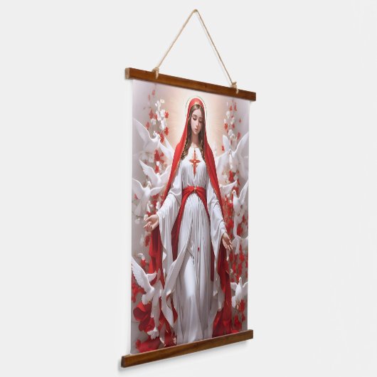 Prachtige Maagd Maria Christelijk Katholiek Hangend Wandkleed (Gebogen)