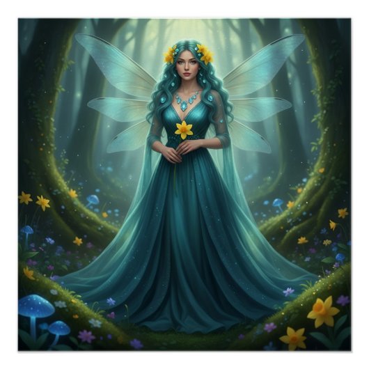 Prachtige maart Aquamarijn Fairy Perfect Poster (Voorkant)