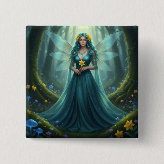 Prachtige maart Aquamarijn Fairy Vierkante Button 5,1 Cm (Voorkant)