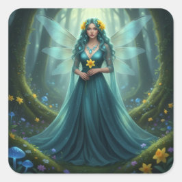 Prachtige maart Aquamarijn Fairy Vierkante Sticker