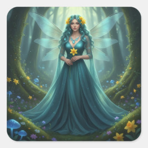 Prachtige maart Aquamarijn Fairy Vierkante Sticker