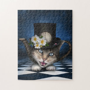 Prachtige Mad Hatter Theepot Kat Fantasievol Ontwe Legpuzzel