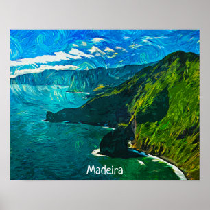 Prachtige Madeira Coastal Uitzicht olieverf Poster