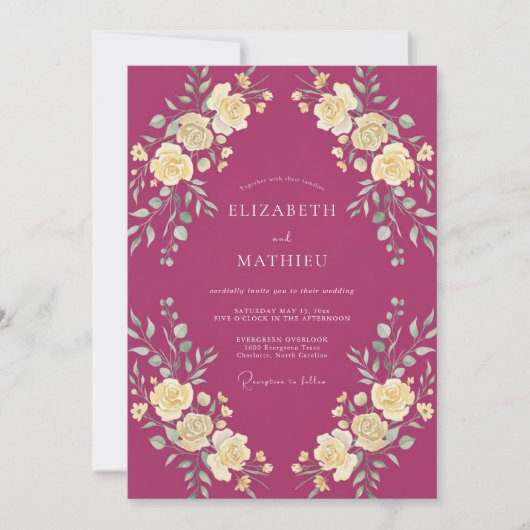 Prachtige Magenta Botanische Bruiloft Kaart (Voorkant)