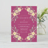 Prachtige Magenta Botanische Bruiloft Kaart (Staand voorkant)