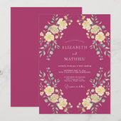 Prachtige Magenta Botanische Bruiloft Kaart (Voorkant / Achterkant)