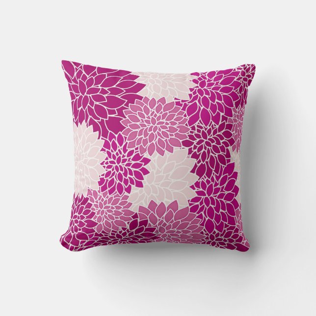 Prachtige  Magenta Dahlias Pattern Pillow Kussen (Voorkant)