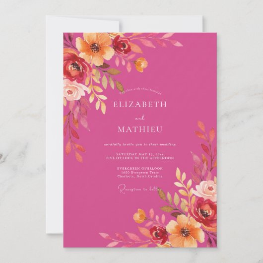 Prachtige Magenta Zomerbruiloft Kaart (Voorkant)