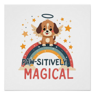Prachtige Magische Puppy Vintage Regenboog Engel D Perfect Poster