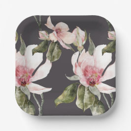 Prachtige magnolia bloemen en vogels papieren bordje