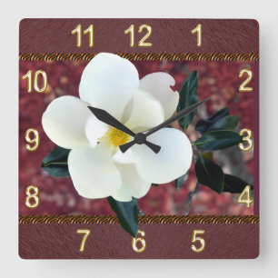Prachtige Magnolia Clock, Burgundy of UW COLORS Vierkante Klok
