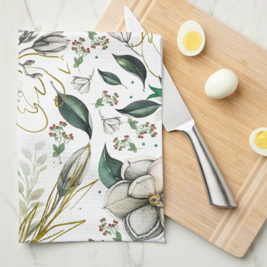 Prachtige Magnolias Floral Keuken Handdoek (Quarter Fold)