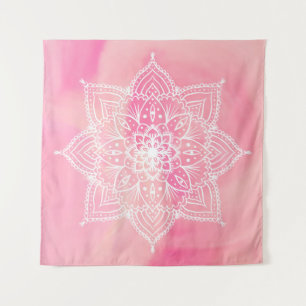 Prachtige Mandala op roze achtergrond Tapestry Wandkleed
