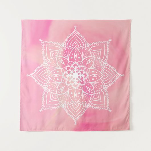 Prachtige Mandala op roze achtergrond Tapestry Wandkleed (Voorkant)