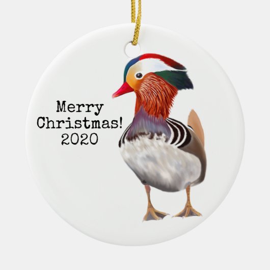 Prachtige Mandarin Duck Merry kerst Keramisch Ornament (Voorkant)