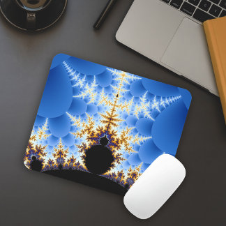 Prachtige Mandelbrot Blau Zwart Goud Fractal Muismat