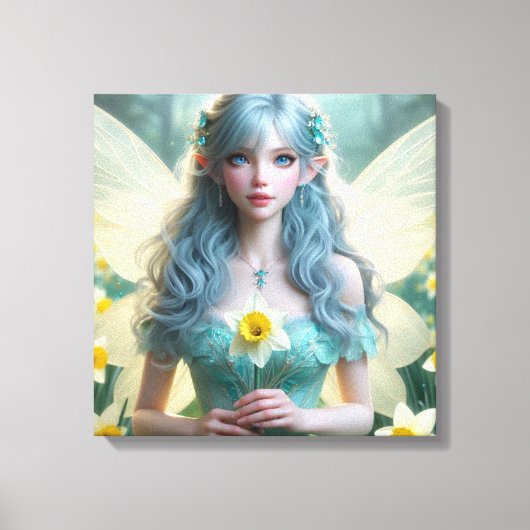 Prachtige March Fairy in narcissen Canvas Afdruk (Voorkant)
