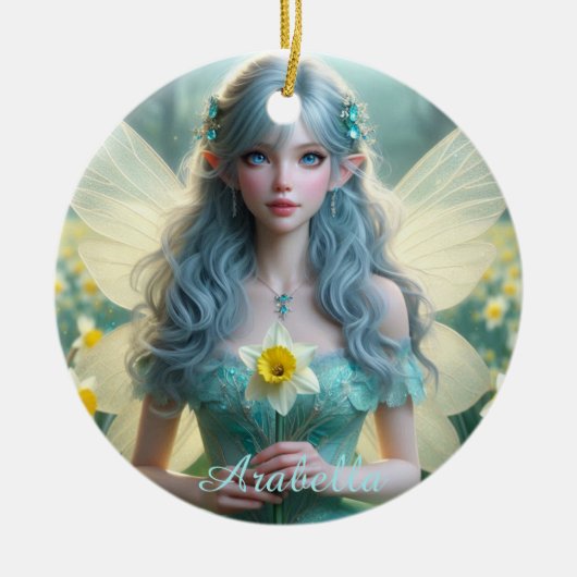 Prachtige March Fairy in narcissen Keramisch Ornament (Voorkant)