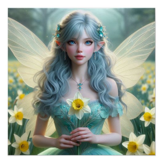 Prachtige March Fairy in narcissen Perfect Poster (Voorkant)