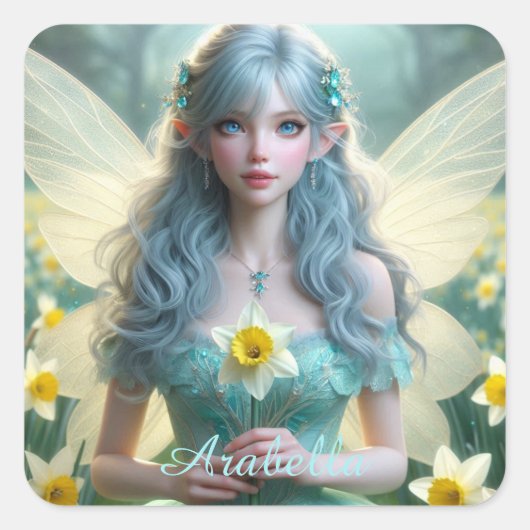 Prachtige March Fairy in narcissen Vierkante Sticker (Voorkant)