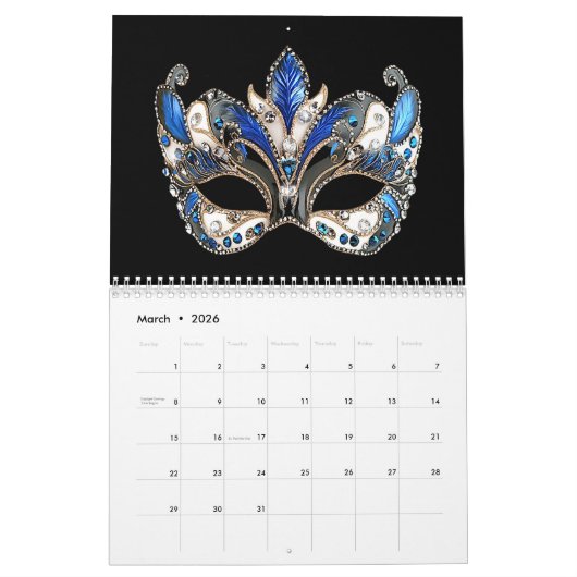 Prachtige Mardi Gras Masquerade Maskers Kalender (Mar 2026)