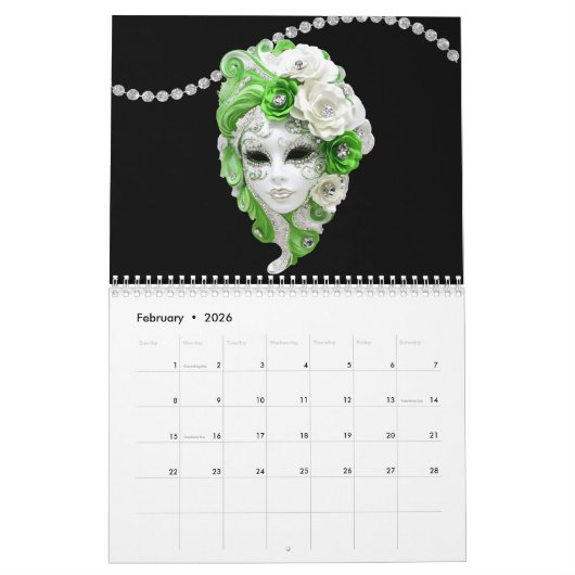 Prachtige Mardi Gras Masquerade Maskers Kalender (Feb 2026)