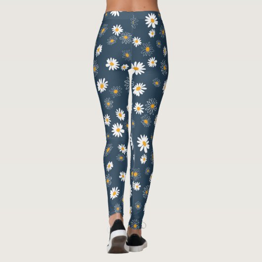Prachtige marine geel wit klassieke madeliefjes leggings (Achterkant)