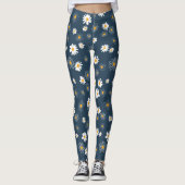 Prachtige marine geel wit klassieke madeliefjes leggings (Voorkant)