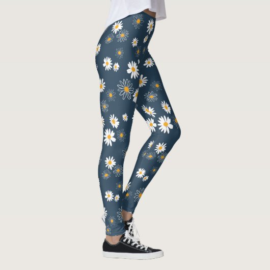 Prachtige marine geel wit klassieke madeliefjes leggings (Rechts)