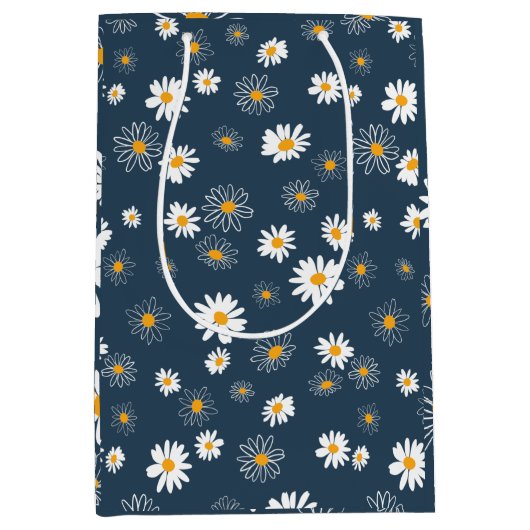 Prachtige marine geel wit klassieke madeliefjes medium cadeauzakje (Voorkant)