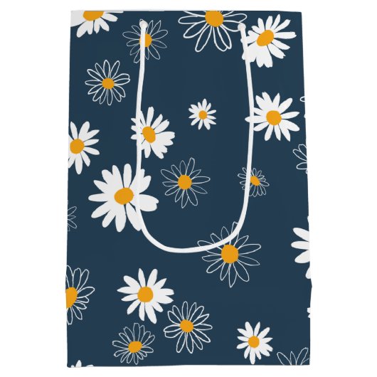 Prachtige marine geel wit klassieke madeliefjes medium cadeauzakje (Achterkant)