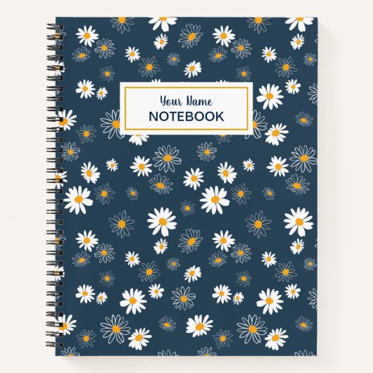 Prachtige marine geel wit klassieke madeliefjes notitieboek (Voorkant)