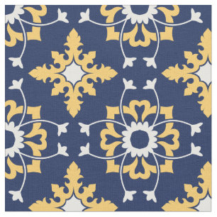 Prachtige Marokkaanse Abstracte in Blauw, Geel en Stof